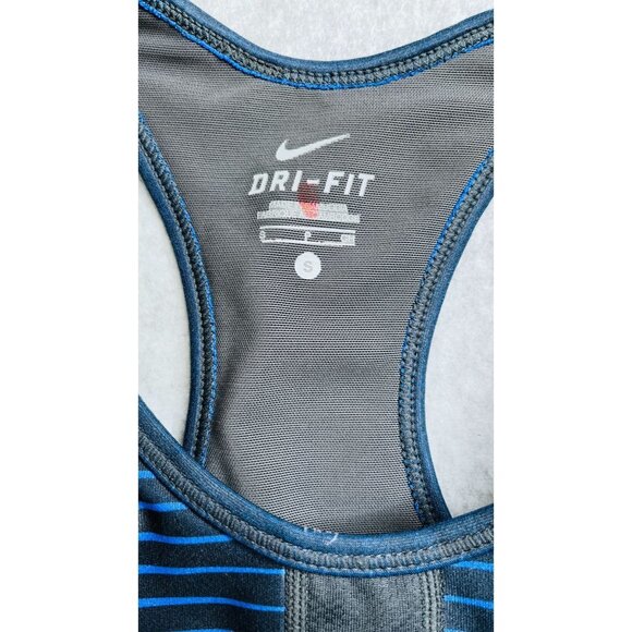 Nike Ladies Dri-Fit Stripe Racerback Tank Blue and Back Size Small Built in Bra - Picture 6 of 9